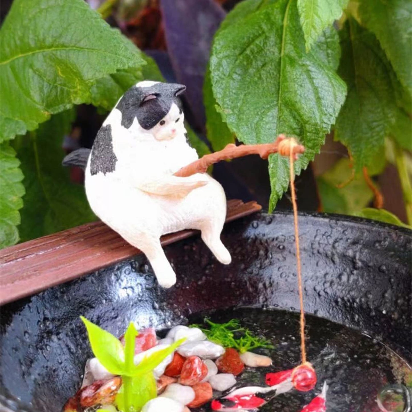 Asukohu Miniature Fishing Cat Aquarium Decor Mini Animal Figurine Statue Aquarium Animal Decorations Small Fishing Cat Miniature Figurines Set for Freshwater Saltwater Fish Tanks Decor
