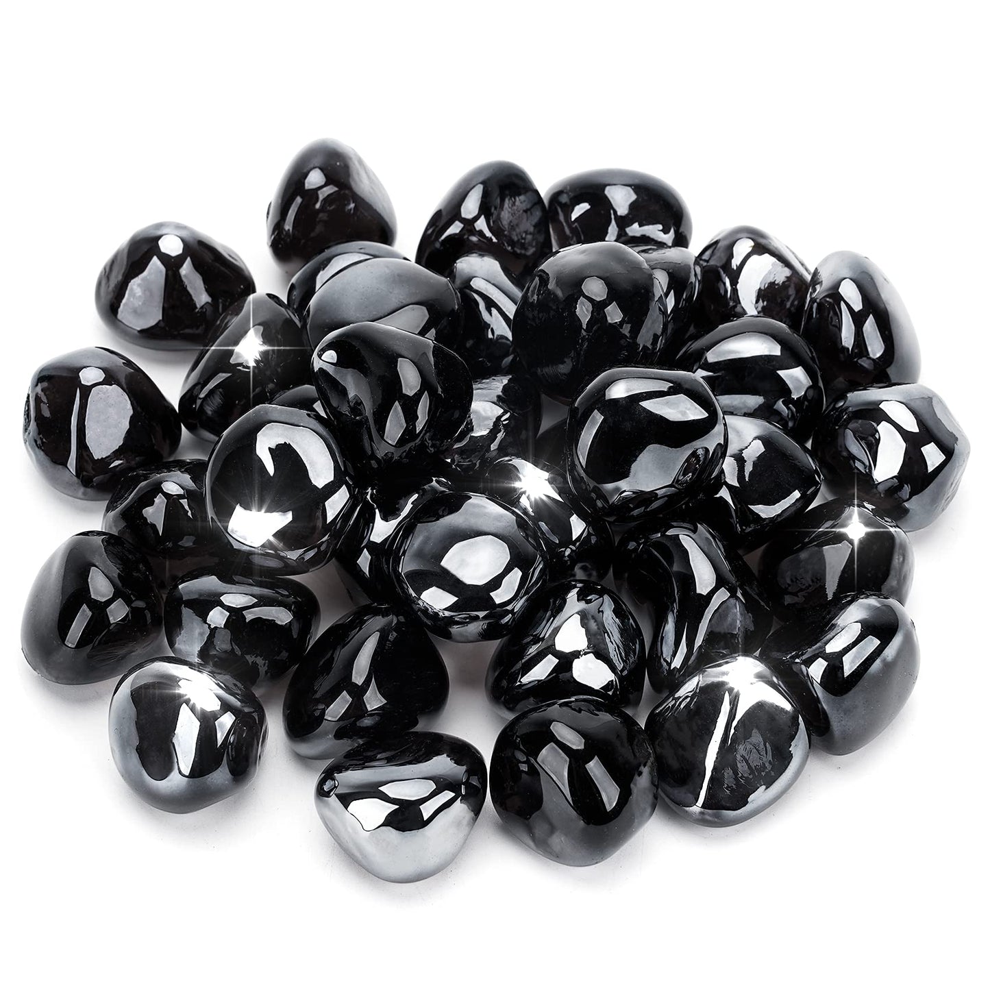 Stanbroil 10-Pound Fire Glass Diamonds - 1/2 inch Luster Fire Glass for Fireplace Fire Pit and Landscaping, Onyx Black Luster