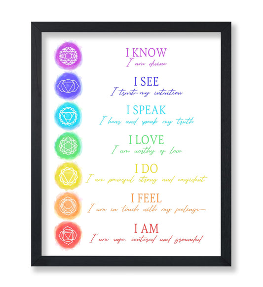 Poster Master Illustration Poster - 7 Chakra Affirmations, Yoga, Meditation, Healing, Watercolor - 8x10 UNFRAMED Wall Art - Gift for Artist, Friend - Spiritual Print - Wall Decor for Home, Studio