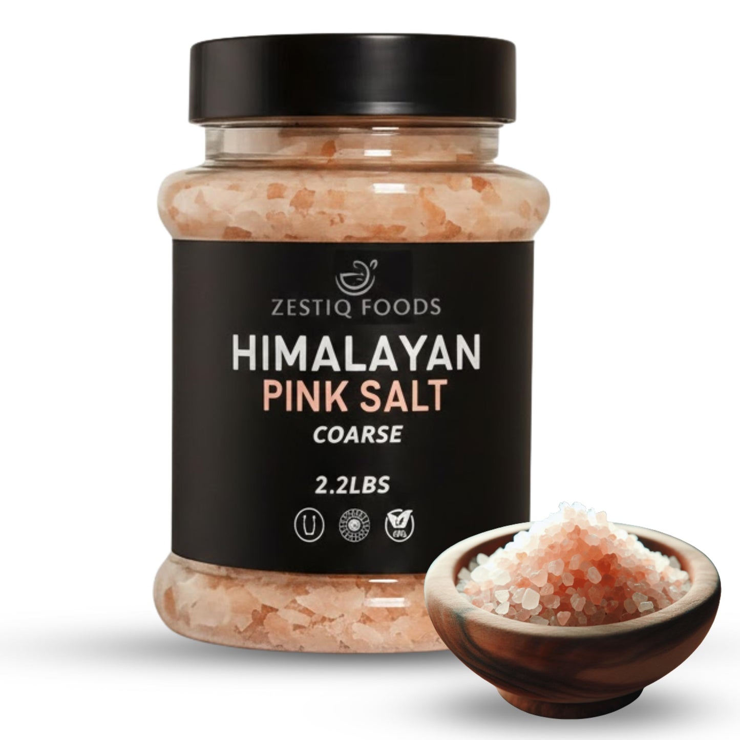 Zestiq Foods Himalayan Pink Salt – Natural, Kosher & Unprocessed Coarse Grain, 2.2 lb Jar, Rich in 84 Minerals for Cooking & Grinder Use