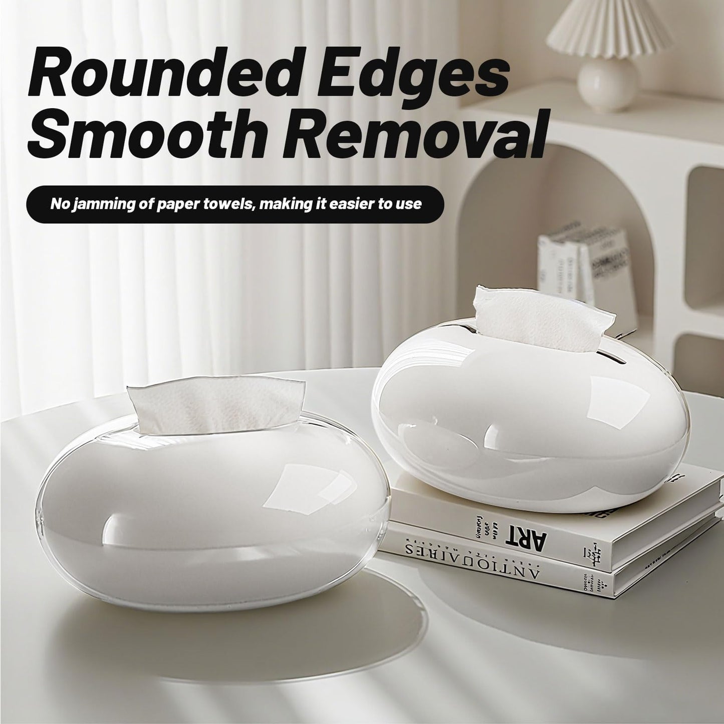 Modern Tissue Box Cover for Home and Office – Magnetic Lid Oval Tissue Holder, Inside Dimensions 8.07" × 5.91" × 3.44", Decorative Clear Double-Layer Plastic, Luxe Home Decor (Cream)
