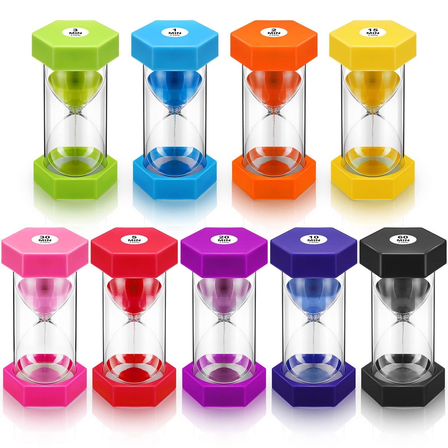 Yunsailing 9 Packs Colorful Sand Timer Hourglass Set 1/2/3/5/10/15/20/30/60 Minutes Visual Sand Clock Timer Plastic Sandglass for Home Office Kitchen Game Use(Classic Colors)