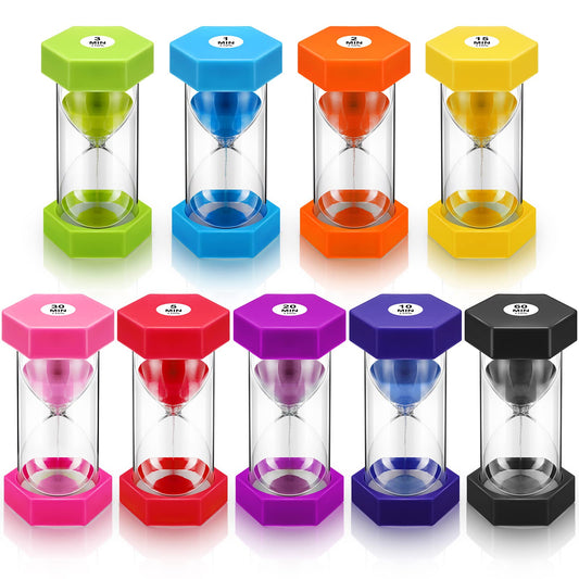 Yunsailing 9 Packs Colorful Sand Timer Hourglass Set 1/2/3/5/10/15/20/30/60 Minutes Visual Sand Clock Timer Plastic Sandglass for Home Office Kitchen Game Use(Classic Colors)