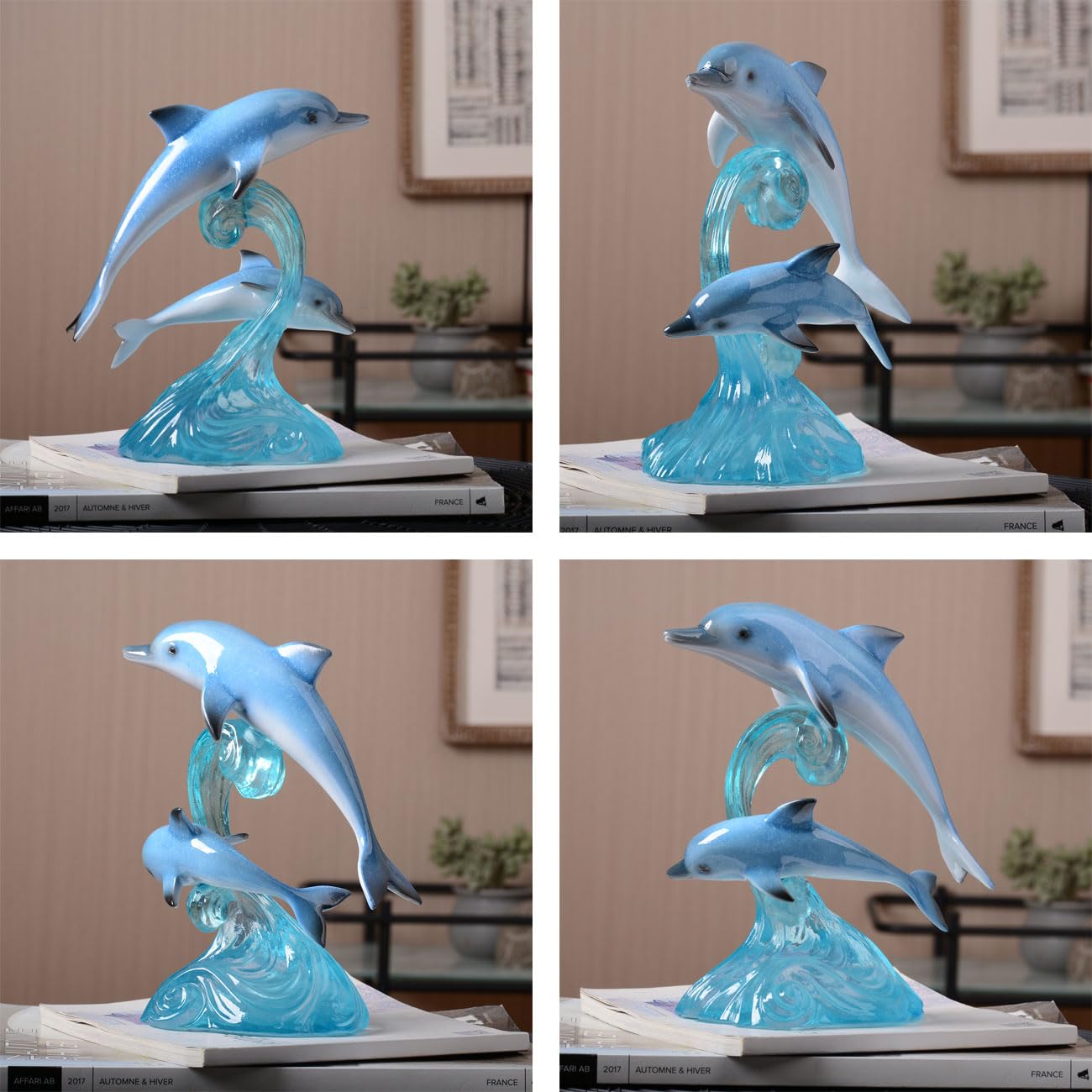 HAUCOZE Dolphin Decor Figurine Ocean Statue Modern Art Sculpture Home Gift for Bookshelf Living Room Office Polyresin 8.7 Inch