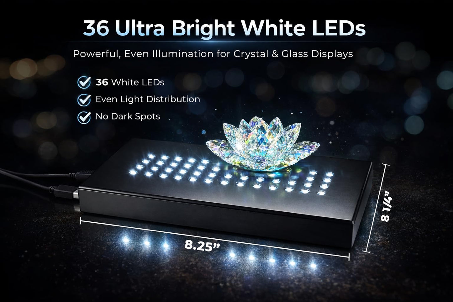 ASENTE 36 White-Light LED Lighted Base for Glass Art - Crystal Display, Lighted Acrylic Base, Glass Vase for Centerpiece Stand, Matte Black