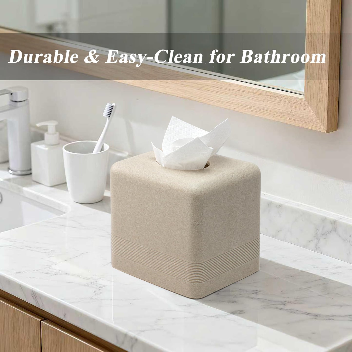 YMXYJM Resin Tissue Box Cover, Modern Square Holder, Beige
