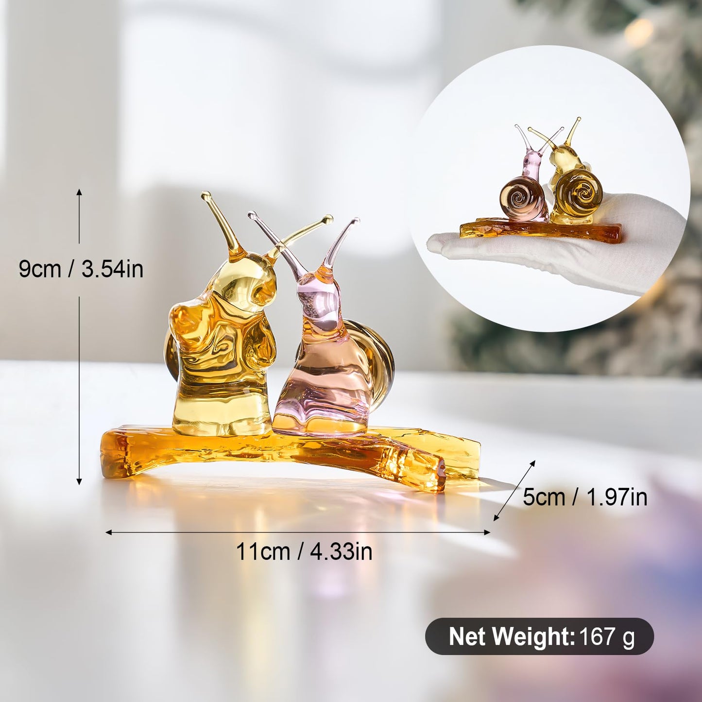 RONG KRISTO Crystal Cute Snail Figurine Collection Handmade Blown Glass Ornament Statue Animal Collectibles Desktop Animal Wallpaper