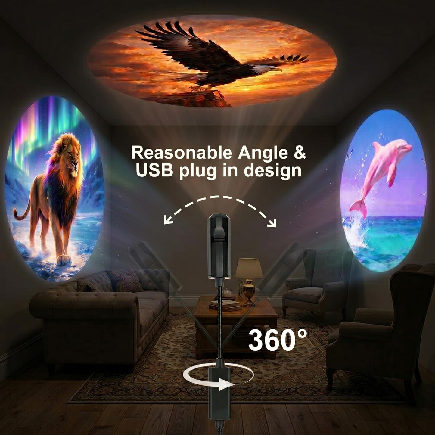 TnLnYn Seahorse Projector Night Light 2-in-1 USB Mini LED Projection