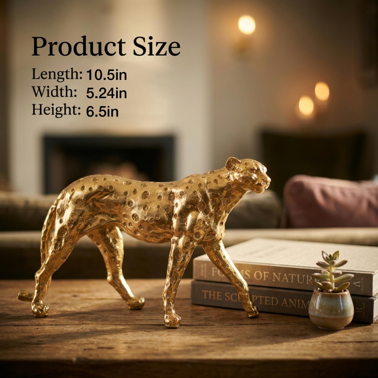 Zhao Xiang Cheetah Statue Gold Home Decor Walking Leopard Figurines