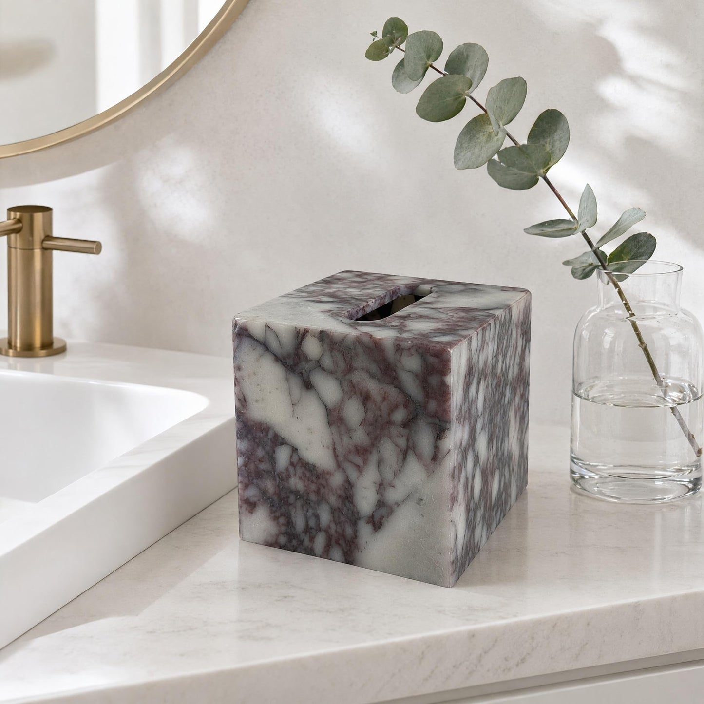 Luxury Natural Calacatta Viola Marble Tissue Box Cover with Magnetic Base