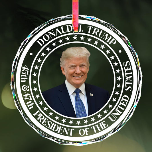 Trump Christmas Ornaments 2026 - Donald Trump Ornament - Glass Christmas Tree Decoration - 45-47 President Donald Trump Merchandise Supporters - Americas 250th - Patriotic Decor (White)