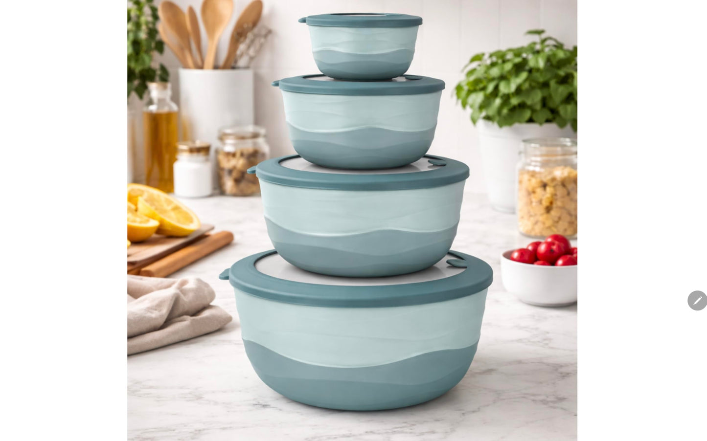 Fizu Home Pera Airtight Mixing Bowls with Lids, 8-Piece BPA-Free Nesting Prep Bowl Set for Kitchen & Food Prep, Large 4200ml Capacity, Microwave & Dishwasher Safe