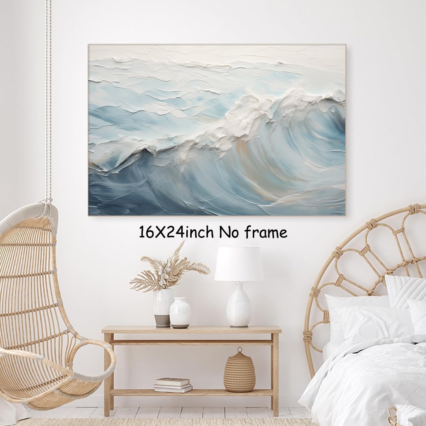 Neutral Ocean Wall Art Abstract Seascape Painting Trendy Beach Prints Ocean Landscape Pictures Wall Decor Blue and White Coastal Prints Abstract Wave Poster for Livingroom Bedroom 16x24in Unframed