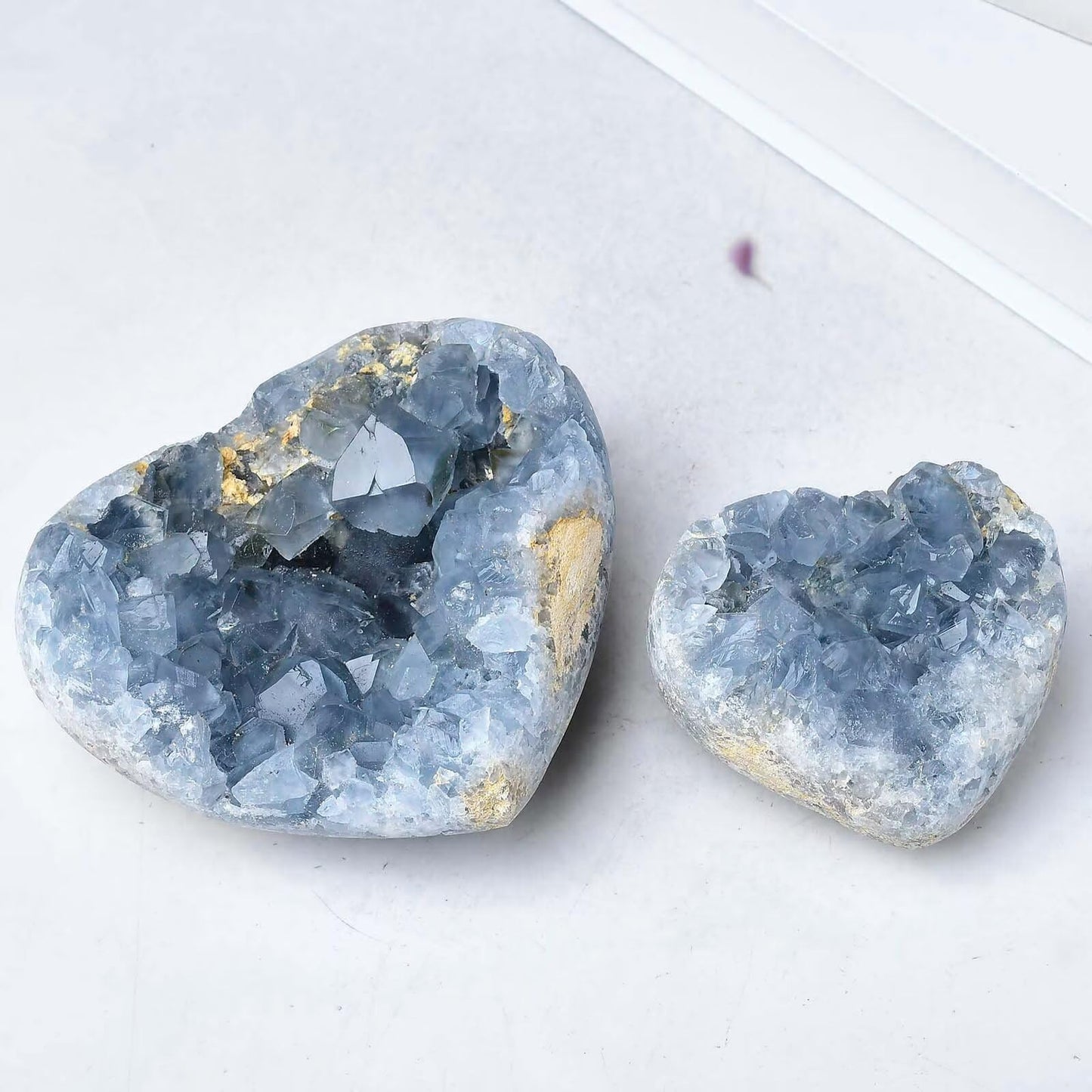FZBHRO Extra Large Blue Celestite Geode Heart Healing Crystal Stone Collection Mineral Specimen with Stand Home Office Decor 0.4-0.6 Pound