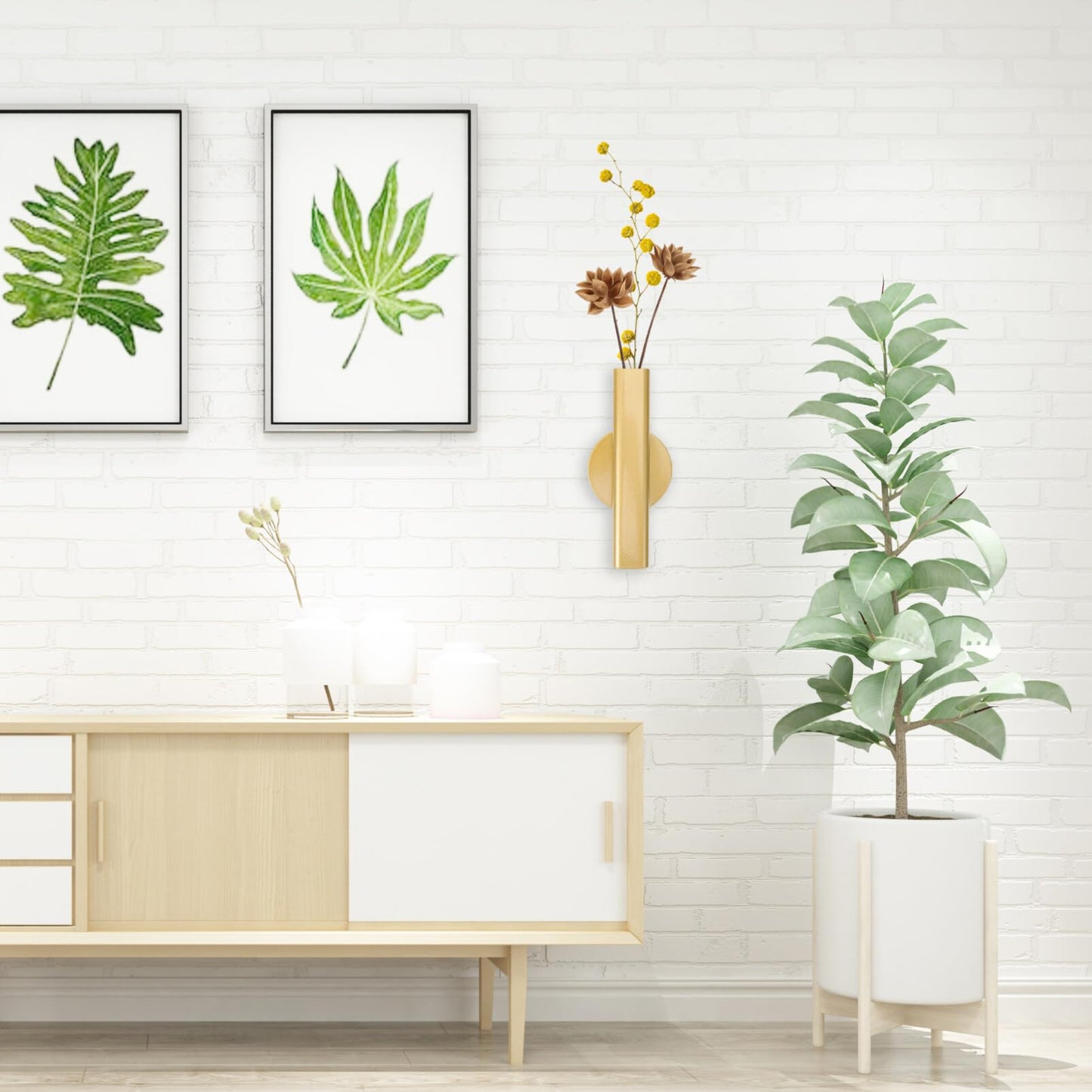 Toddmomy Wall Flower Tube Nordic Metal Wall Vase with Hook 6.29 in Mounted Flower Holder for Fresh Bouquets Greenery and Dried Flowers Decorative Decor for Living Room Bedroom Kitchen Dorm