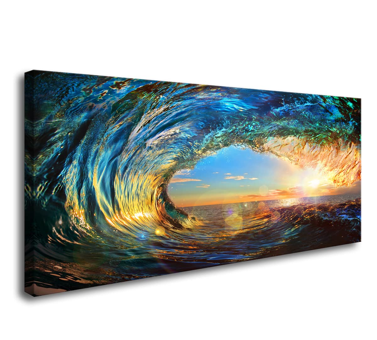 Cao Gen Decor Art S06762 Giant Wave Water Wall Art Canvas Prints 1 Panels Ocean Waves Pictures Paintings Sunset Blue Seascape Framed for Living Room Bedroom Kicthen Office Artwork