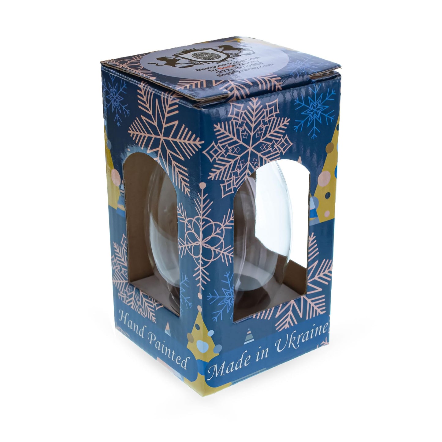 Golden Leaves on Blue Glass Egg Christmas Ornament 4 Inches
