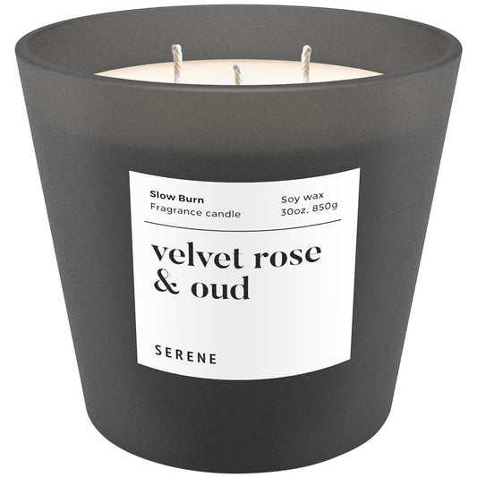Velvet Rose & Oud Scented Candle, Non Toxic 30oz Large 3-Wick Natural Soy Wax, Up to 100 Hours Slow Burn, Luxury Oriental Home Fragrance, Romantic Bedroom & Gift for Women