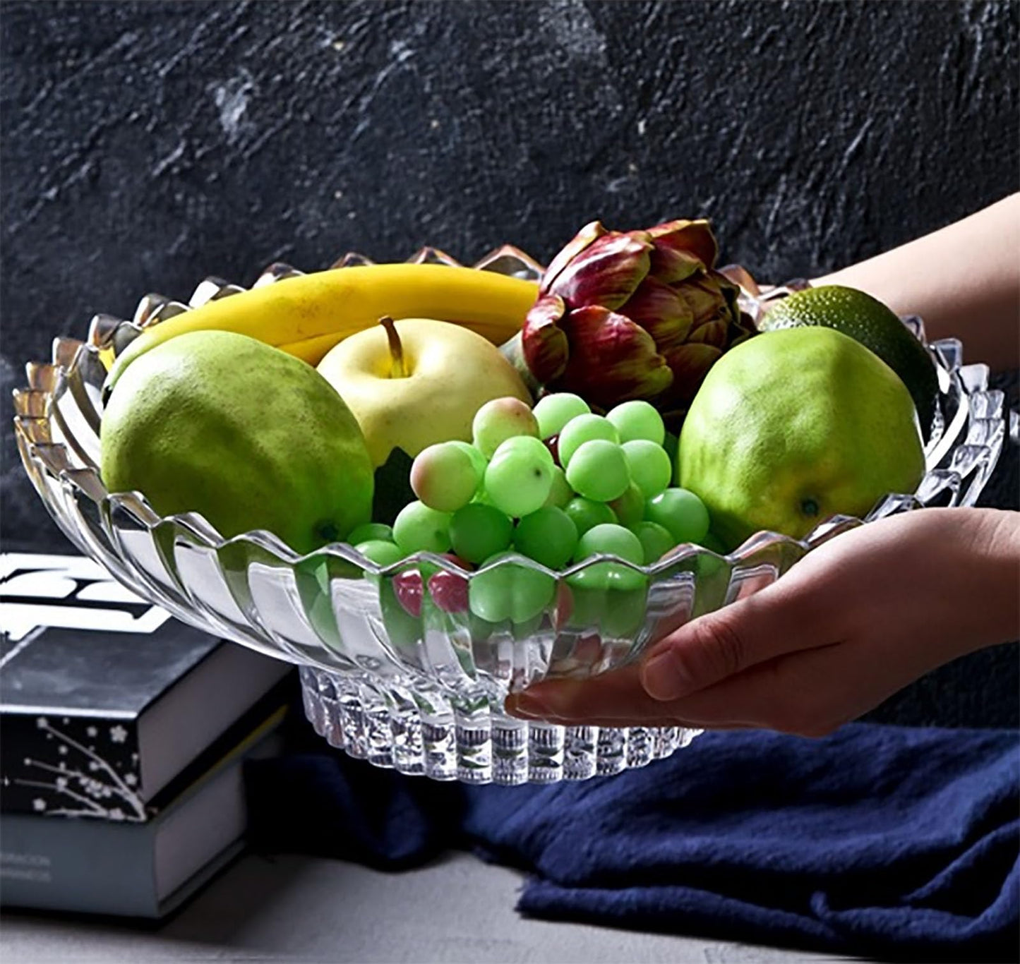 Rxcvkmw Glass Fruit Bowl or Decorative Bowl, used for Kitchen counter or living room center table decoration, 12 inch Fruit Bowl or Center Bowl (White)