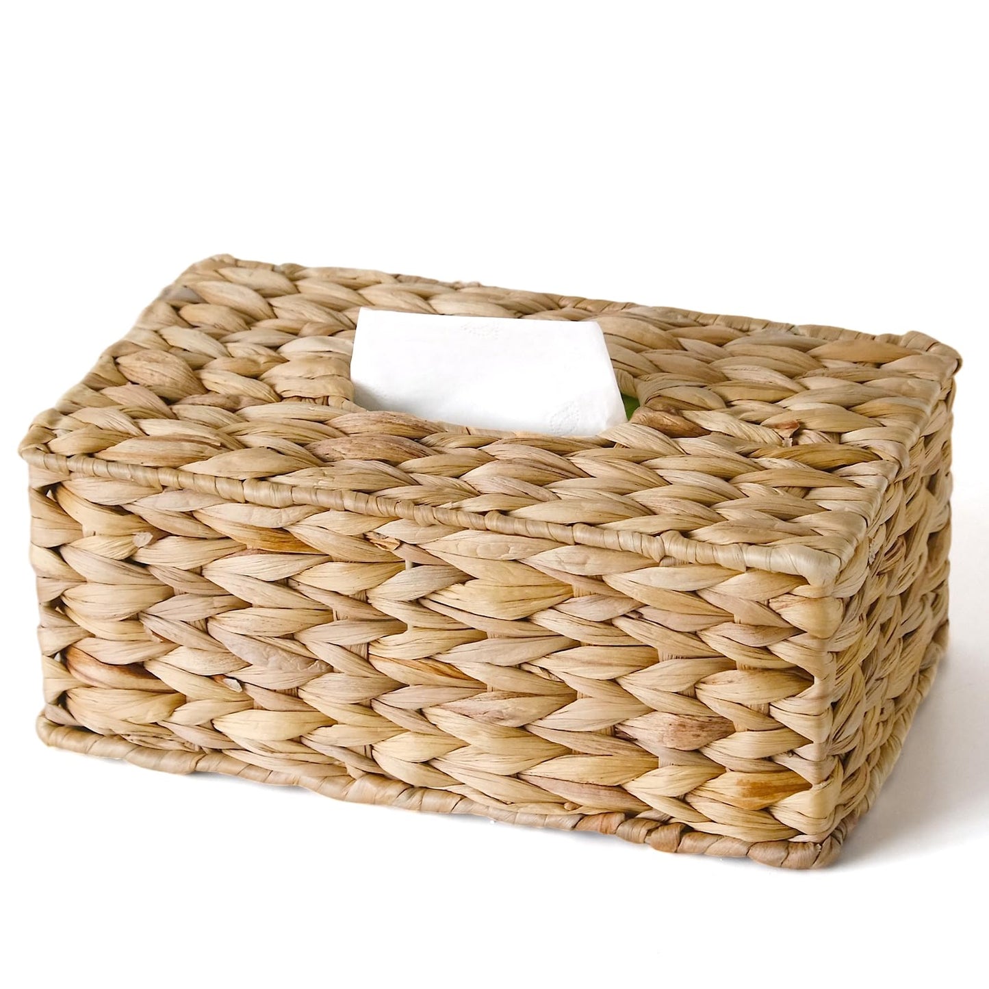 Rectangle Wicker Tissue Box Cover Fits 120-Count (3-Ply) / 160-Count (2-Ply) Boxes, Natural Rattan Woven Facial Tissue Holder, Decorative Tissue Box Holder for Bathroom, Living Room, Office & Desk