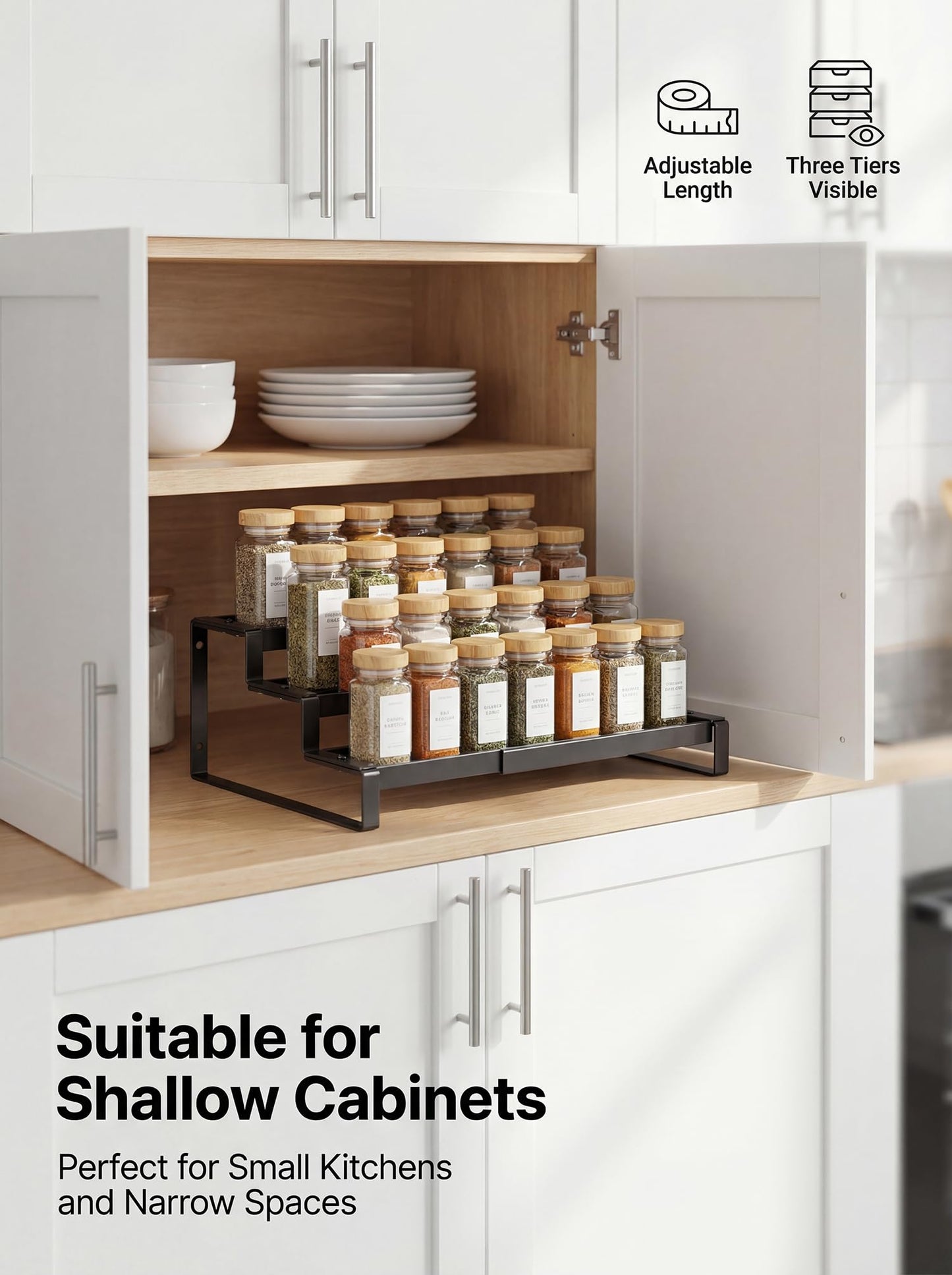 Deloban 3-Tier Spice Rack Organizer For Cabinet,Countertop Pantry Kitchen Organizer,Metal Display Rack, Suitable For Various Cans And Bottles.