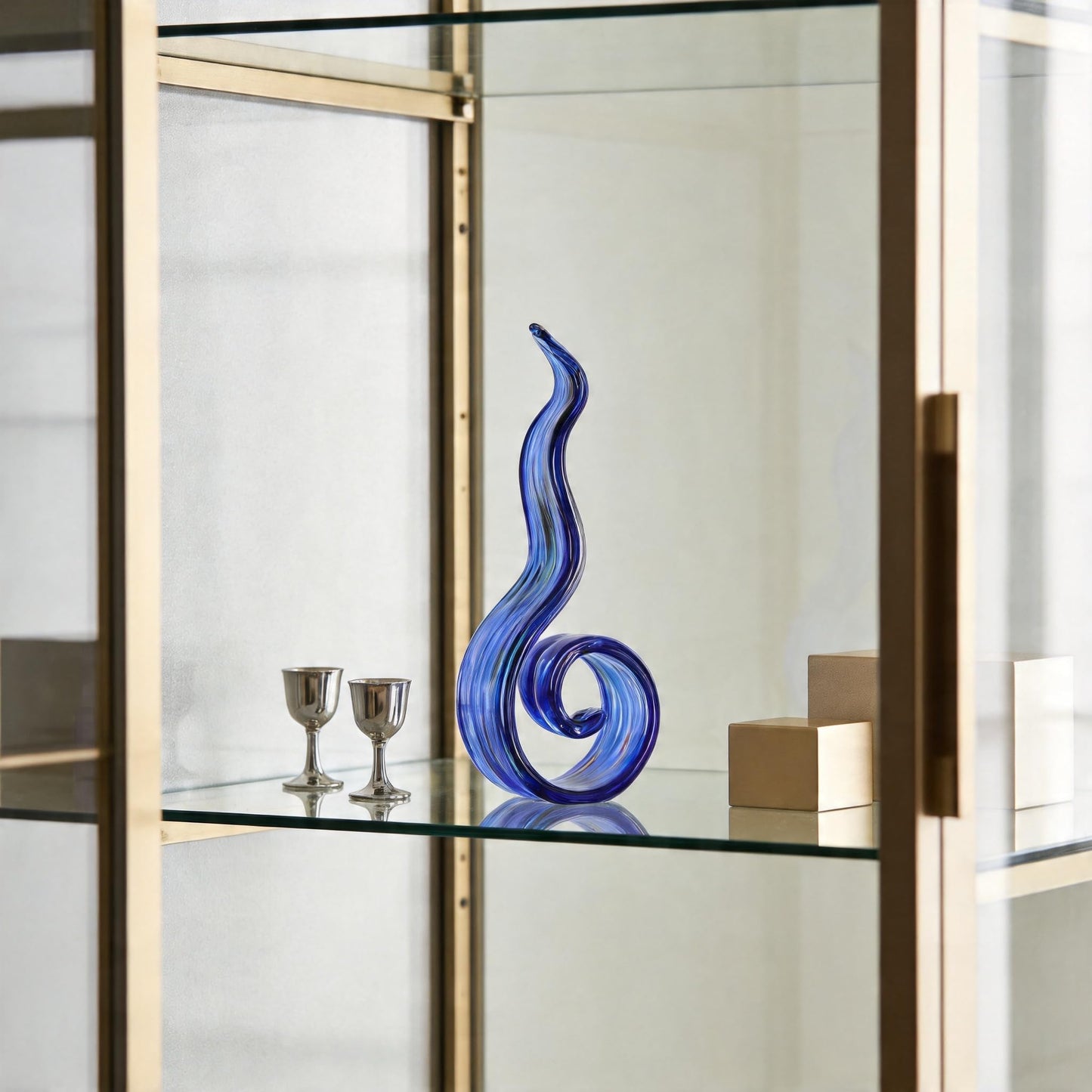 DOVDOV Hand Blown Glass Sculptures, Abstract Glass Figurines, Blue Glass Art Decorations Perfect for Decorating Coffee Tables, TV Stands, vanities, entryways, Offices, and Bookshelves.