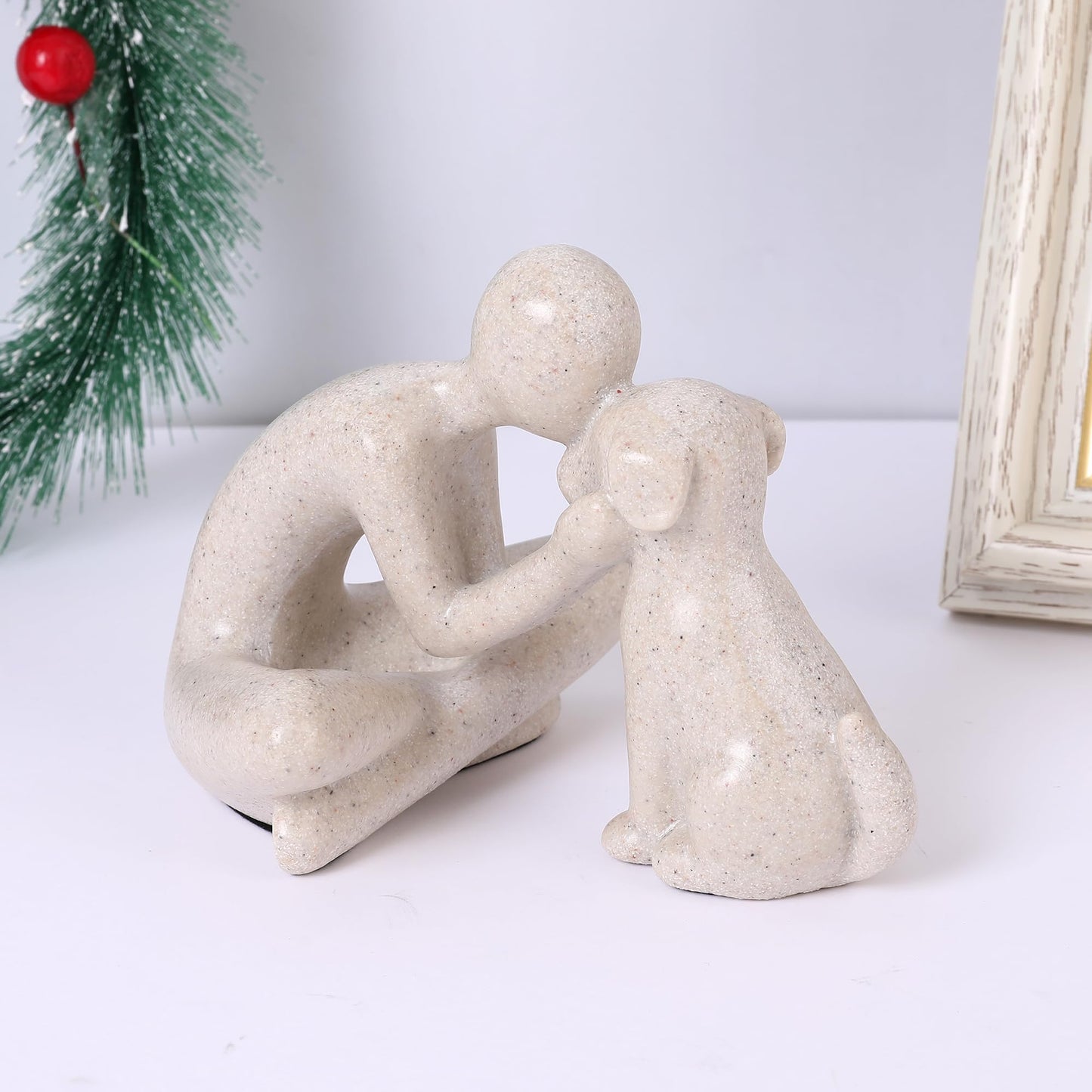 FriyGardcn Man and Dog Statue Home Decor Memory Gift for Pet Lovers
