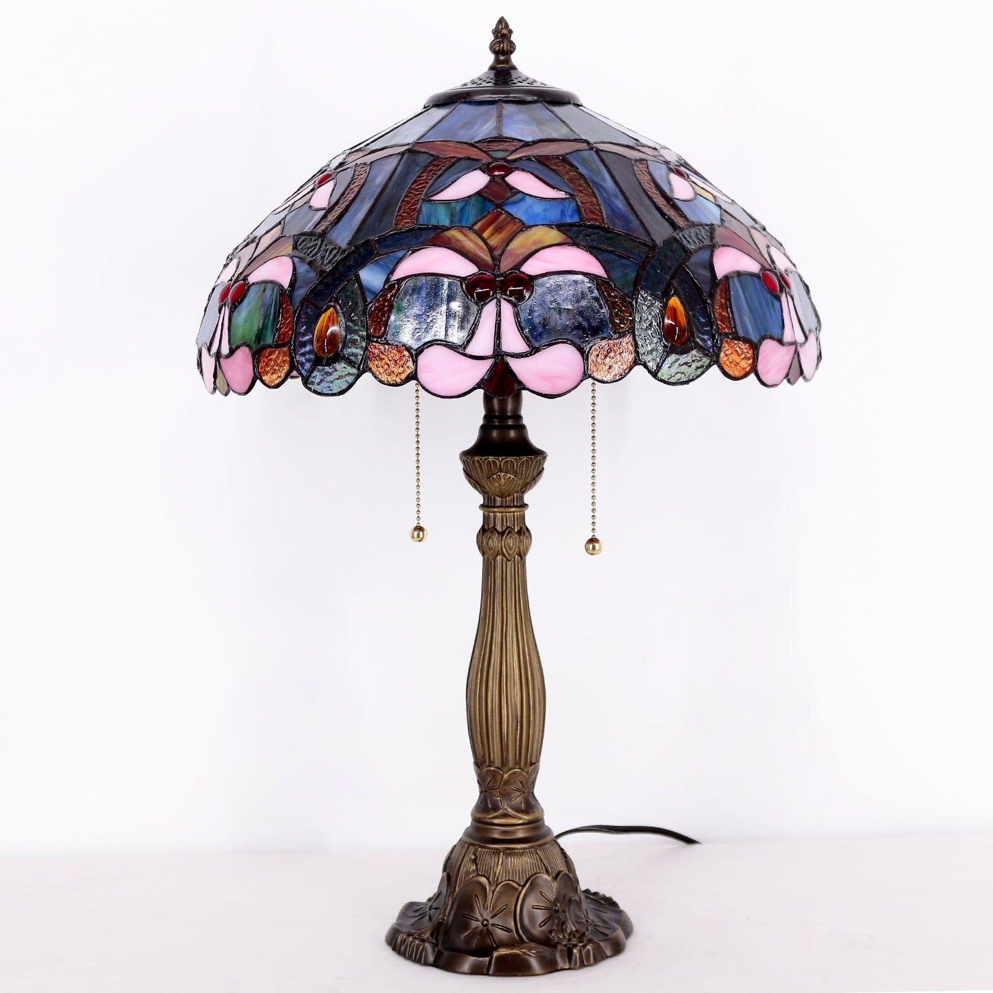 WERFACTORY Tiffany Lamp Blue Pink Stained Glass Bedside Table Lamp