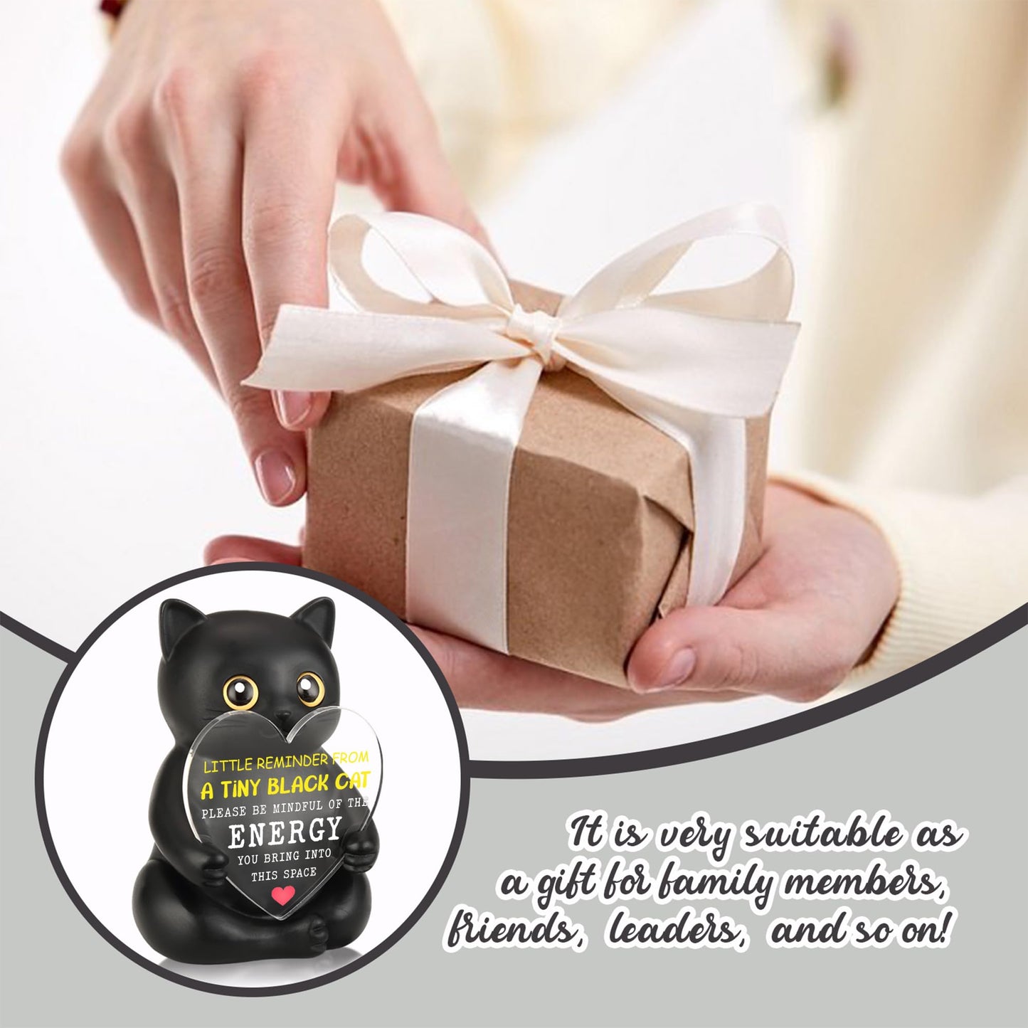 FTONENI Black Cat Desk Figurine Encouragement Gift, Positive Office Desk Decor for Coworker Teacher Nurse, Appreciation Gift for Team Colleague Workplace - FDD620