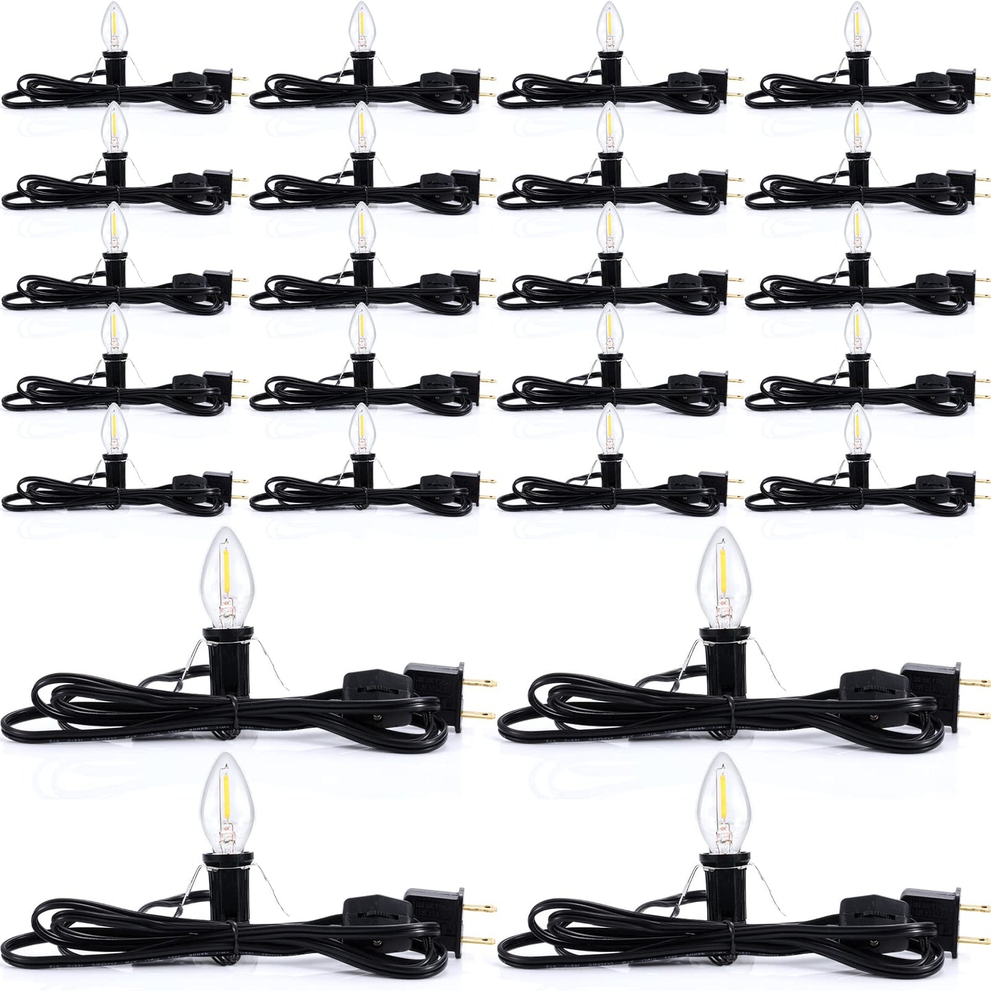 Coume 24 Packs Accessory Cord with LED Light Bulb, 6 Ft Warm Light Accessory Cord Kit (Black)