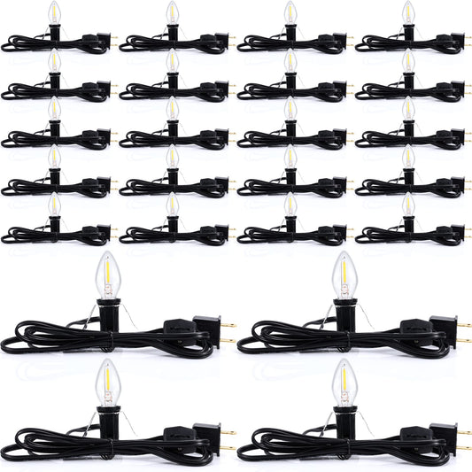 Coume 24 Packs Accessory Cord with LED Light Bulb, 6 Ft Warm Light Accessory Cord Kit (Black)