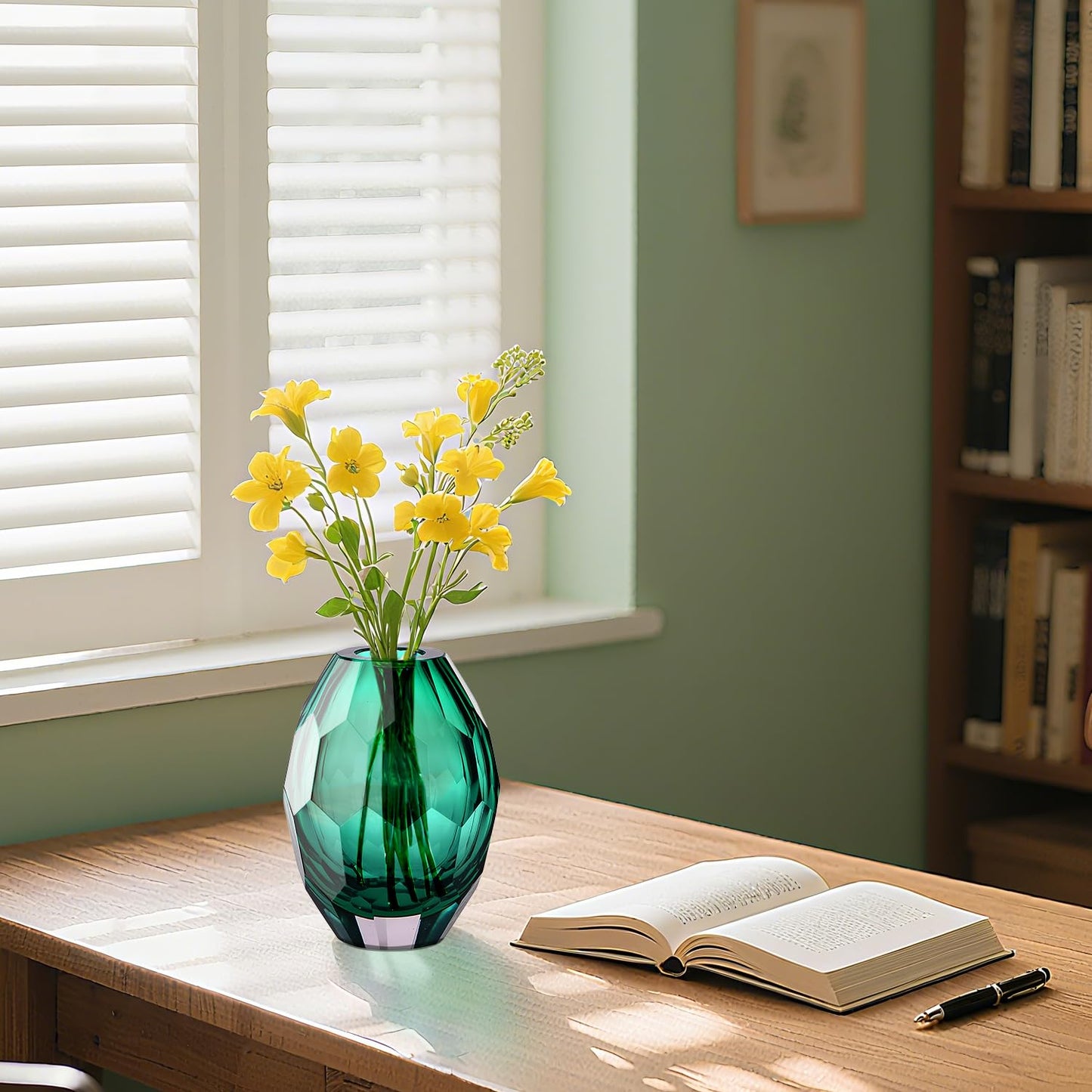 Glass Art vase,Unique Transparent vase,Modern Flower vases for Living Room,Wedding,Dining Table,Office Center Table Display Blue vases