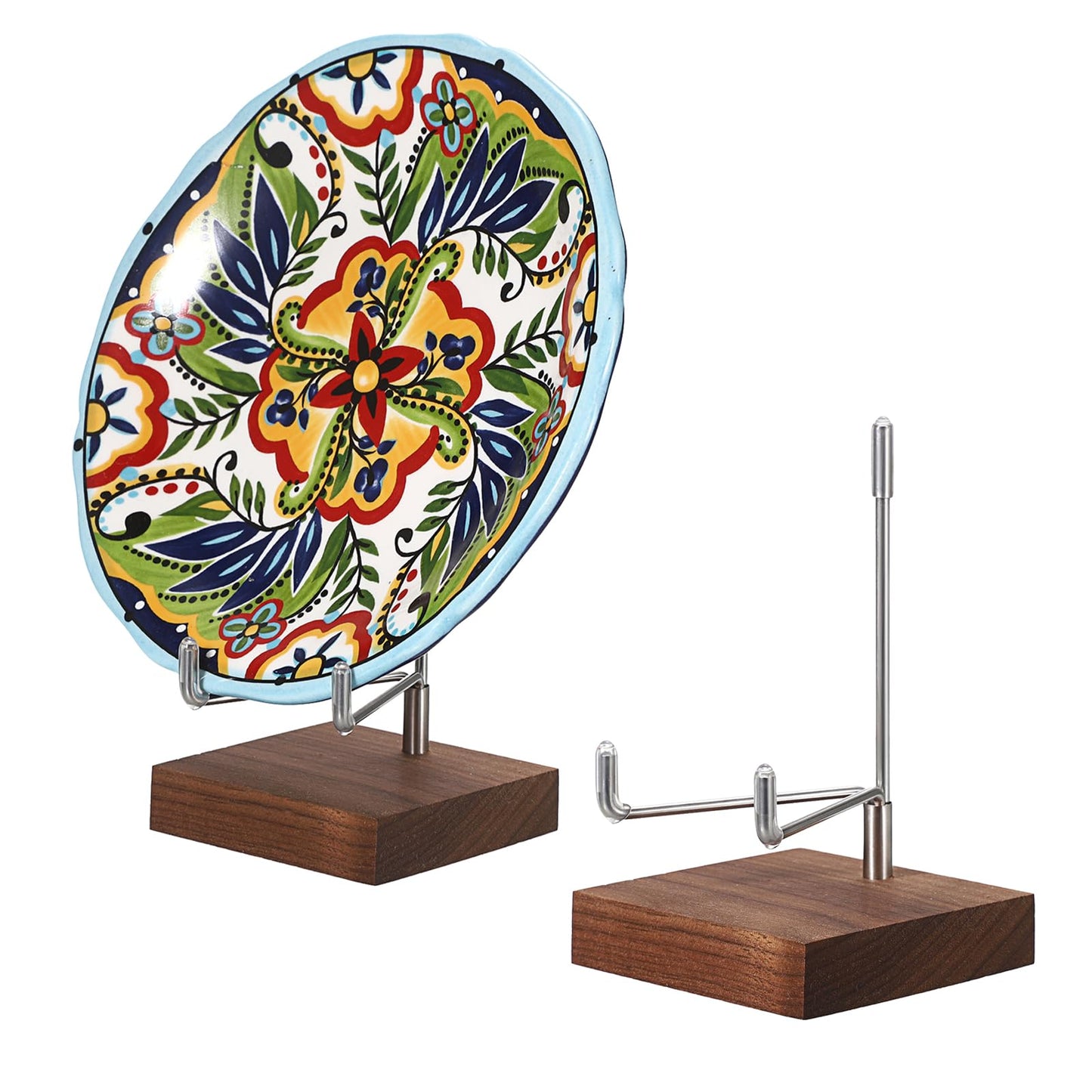 Hipiwe 2 Pack Crystal Display Stand Adjustable Metal Arms Display Stand Easel with Wooden Base for Displaying Geodes Rock Mineral Agate Coral Seashell and Small Collectibles,Medium
