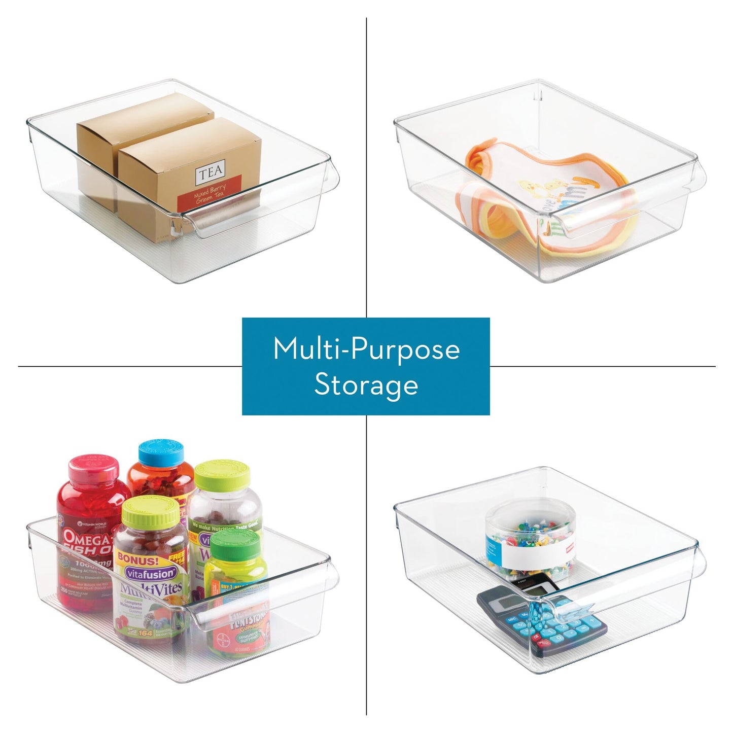 iDesign Fridge Storage Bin with Handle - Fridge Tray for Cheeses and Snacks - Set of 2 - Clear