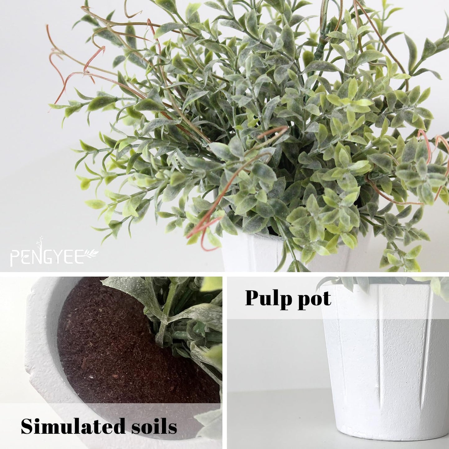 PENGYEE 4 Pack Small Fake Plants in Pulp Pots & 2 Pack Artificial Plants in Cement Planters Bundle