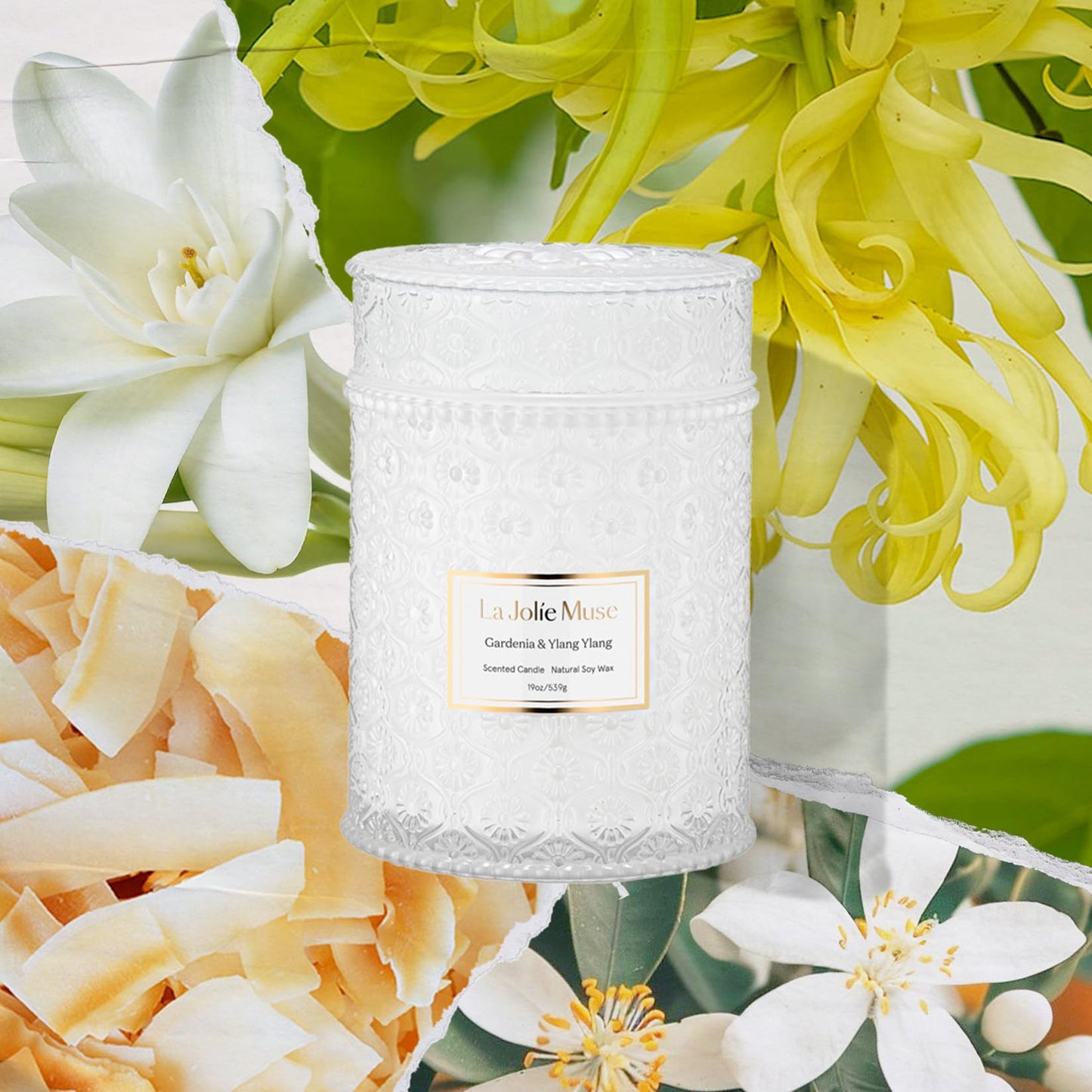 LA JOLIE MUSE Gardenia & Ylang Ylang Scented Candles for Home,19 oz Soy
