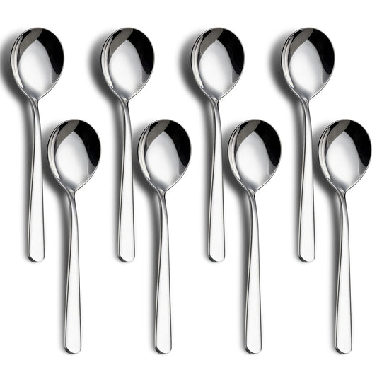 18/8 Soup Spoons, 304 Stainless Steel Spoons Set 8-Piece Heavy Duty Flatware Utensils for Soup Cereal Stew Friuts Dishwasher Safe Eco-Friendly Spoons