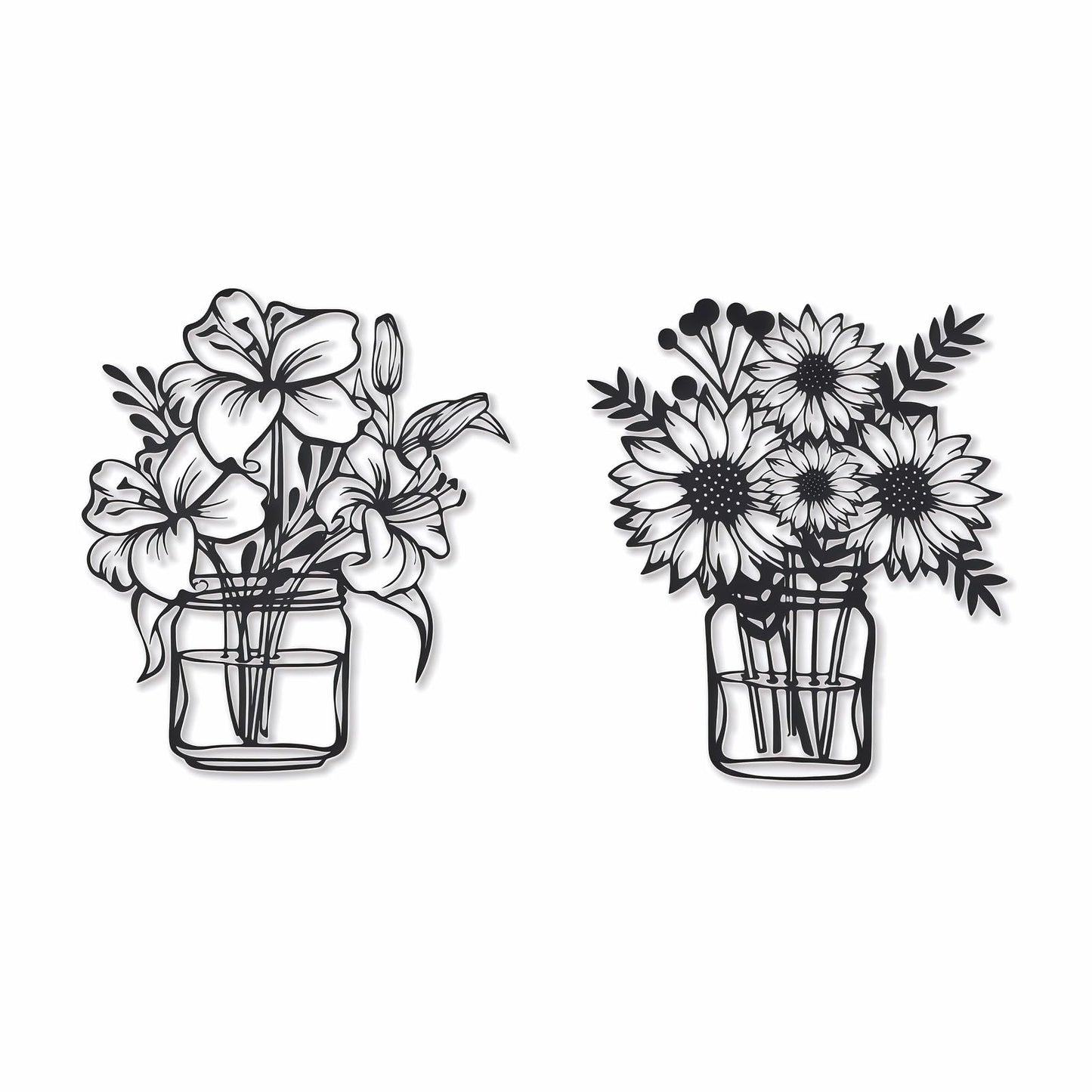 NOOYAA 2 piece of black wall decor， minimalist metal line flowers，kitchen and modern Farmhouse wall decor, indoor living room, bedroom,bathroom,children's room walls 12 * 10.4 inch