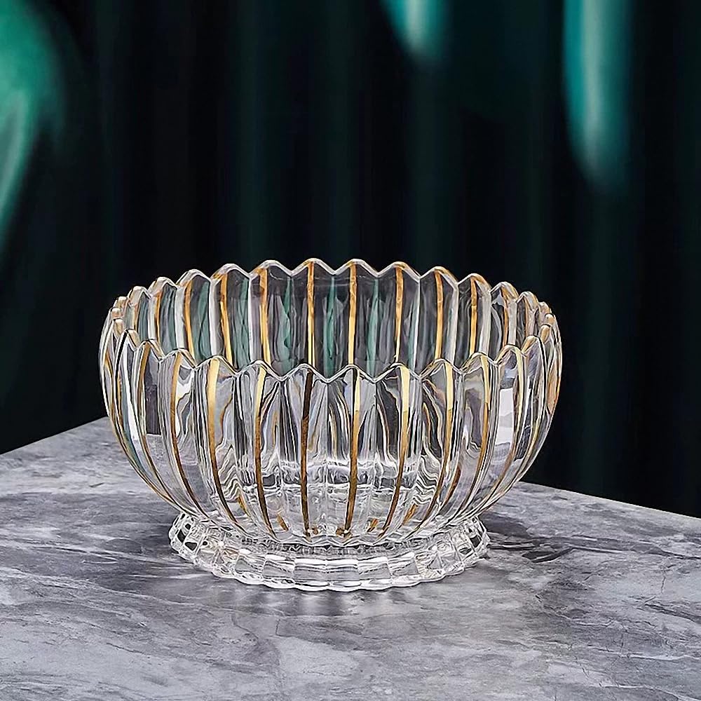 MAGCOLOR Hand painted Gold Round Crystal Glass Fruit Bowl-8.7inch Diameter, Footed Bowl,Elegant Decorative Fruit/Candy Bowl.
