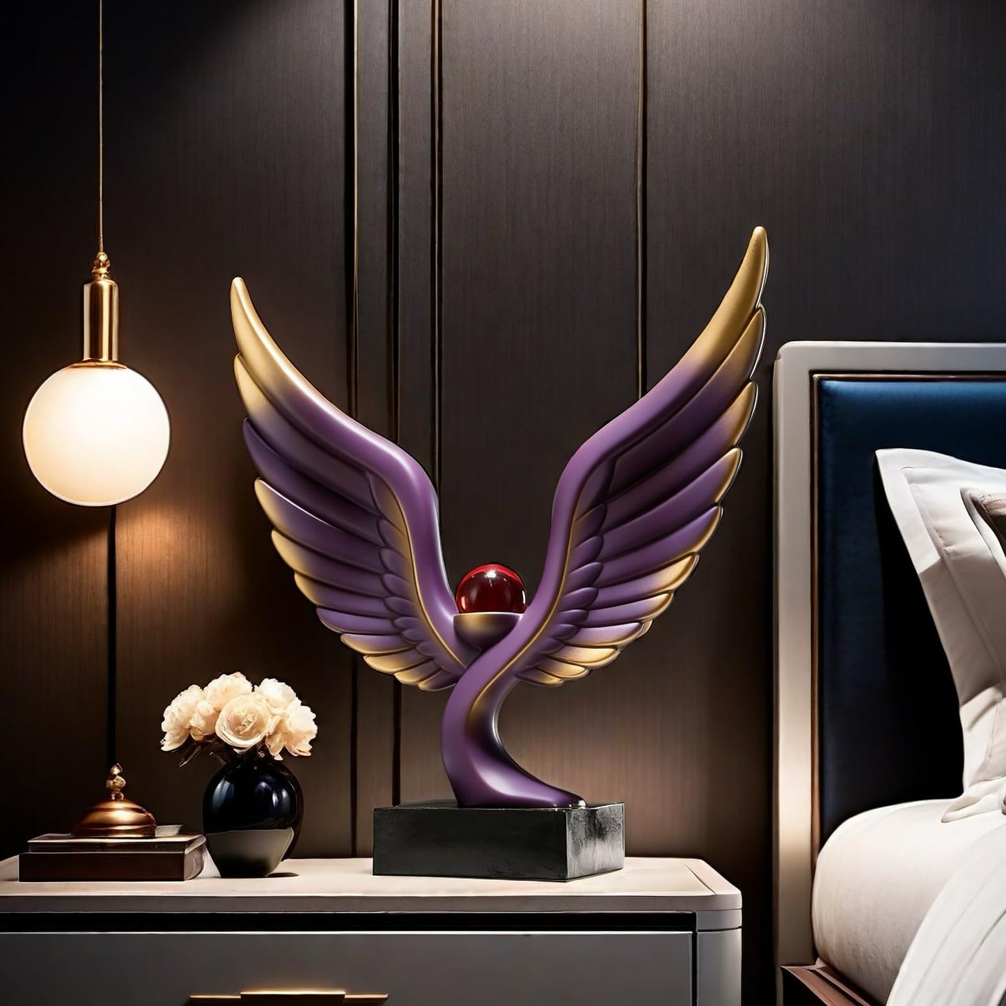 SHTWX Abstract Eagle with Crystal Ball Statue Resin Art Sculpture Frgurines Gift for Home Decor Office Living Room Desktop Display Decorative Decoration (Purple and Gold)