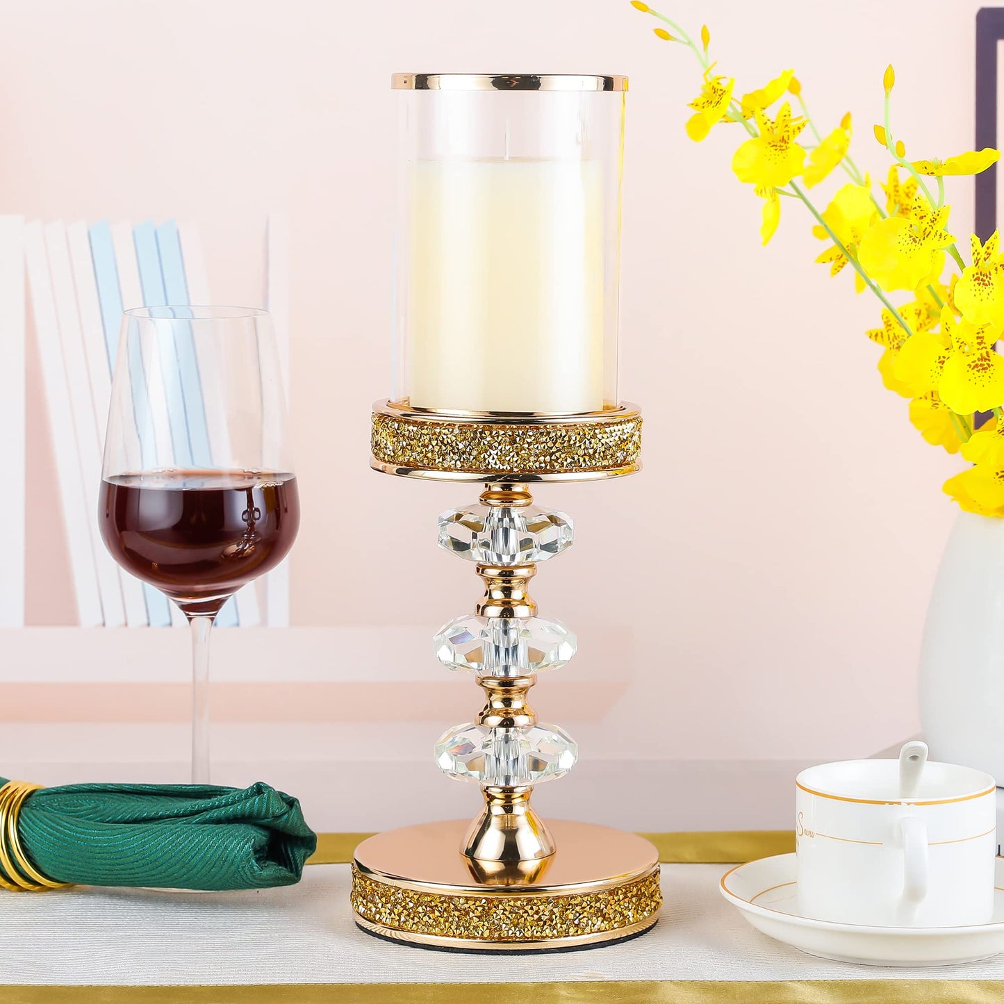 Candle Holder, Pillar Candle Holders, Crystal Candlesticks Holder for Wedding, Parties, Events, Chirstmas,Home Decor, Table Centerpieces CH028D (L)