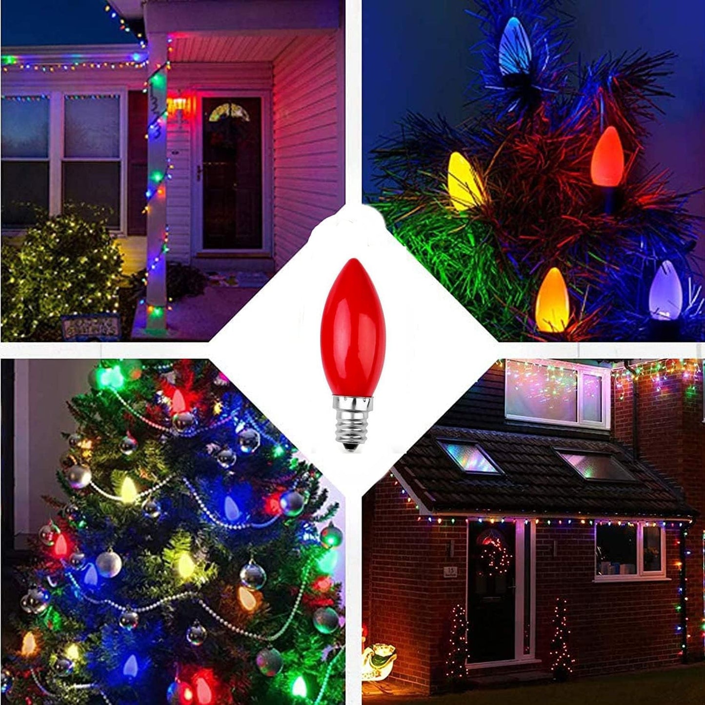 Minsily 16 Pack Red C7 LED Candelabra Light Bulbs 1W C7 Replacement Light Bulbs 8W Equivalent Mini E12 LED Decorative Bulb Candle Bulbs 110V Night Light Salt Lamp for Christmas Holiday Patio Decor