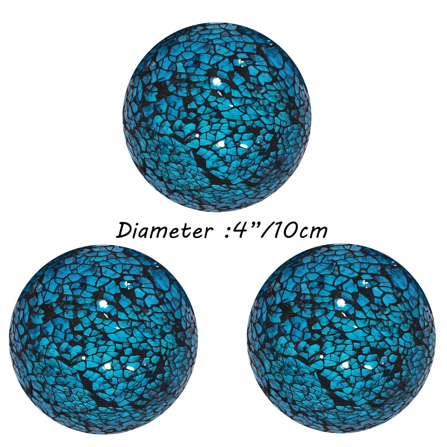 Kunjocy 3 Pieces Decorative Glass Orbs 4 Inch Glass Mosaic Sphere Balls Centerpiece Balls for Bowls Vases Dining Table Decor (Blue)