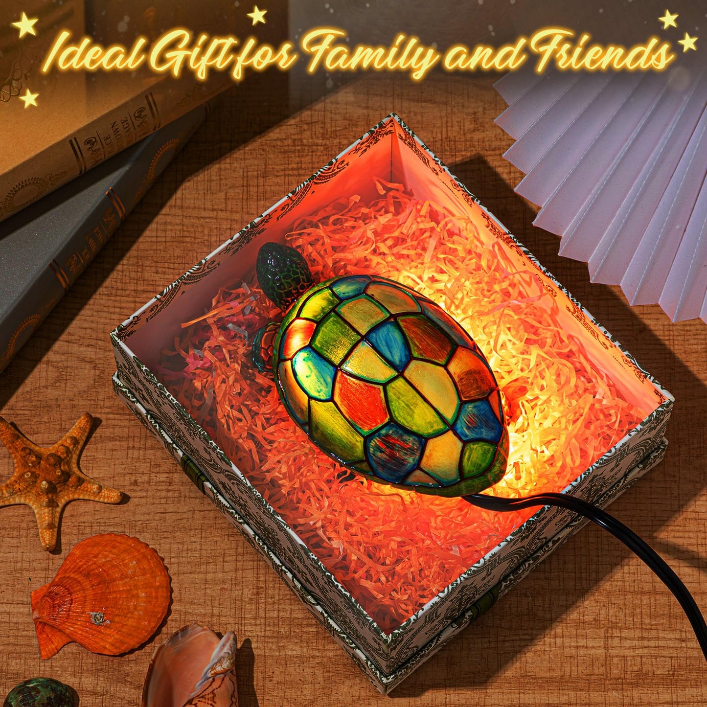 Retisee 3D Turtle Lamp Christmas Gift Tortoise Shell Lamp Cute Resin Sea Turtle Night Light Boho Vintage Animals Night Light for Boy Girl Bedroom Nursery Office Home Birthday Gift Supplies