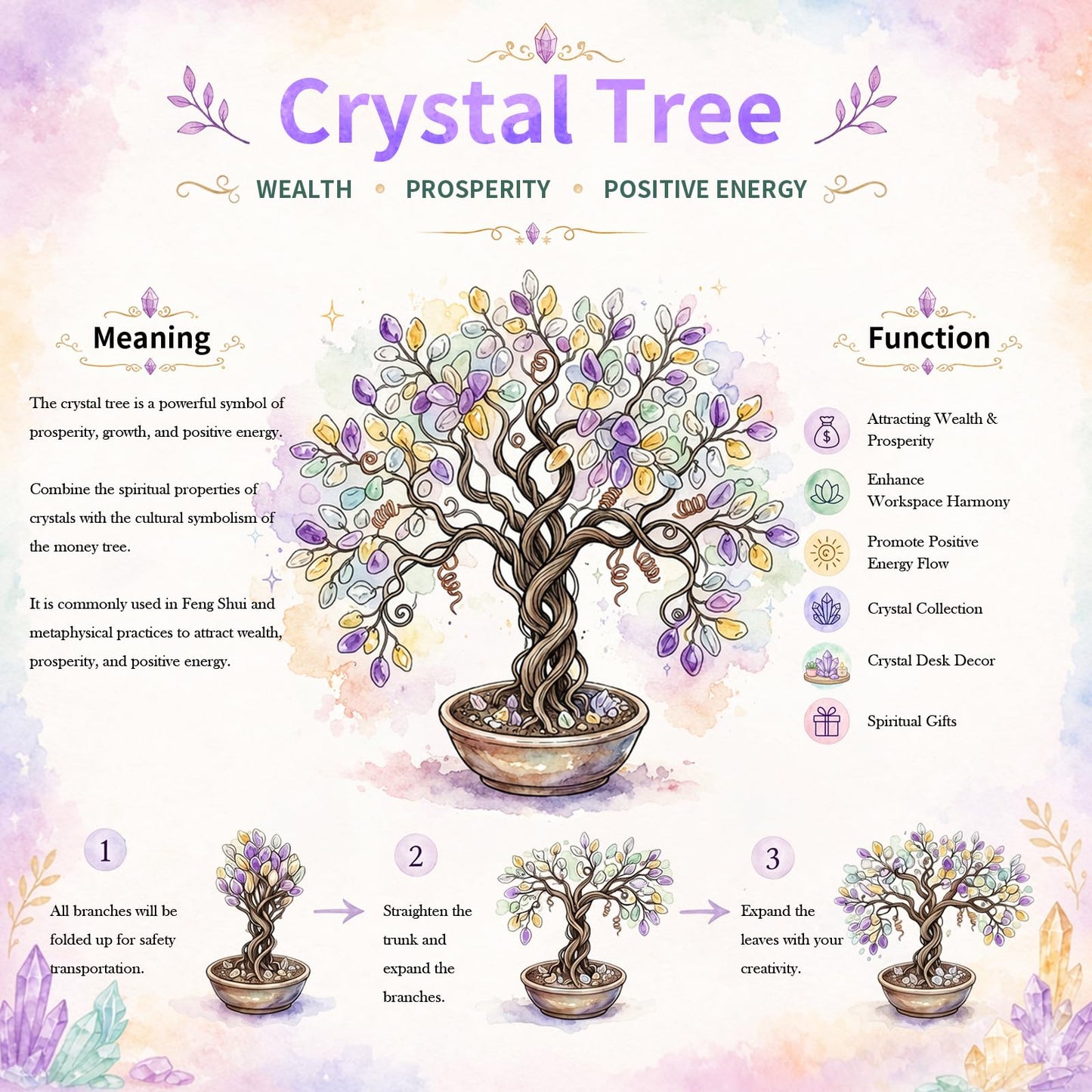 mookaitedecor Natural White Jade & Black Obsidian Crystal Money Tree with 7 Chakra Stones Resin Base Crystal Trees Feng Shui Sculpture Home Office Decoration Good Luck Gift 4-4.6 Inch