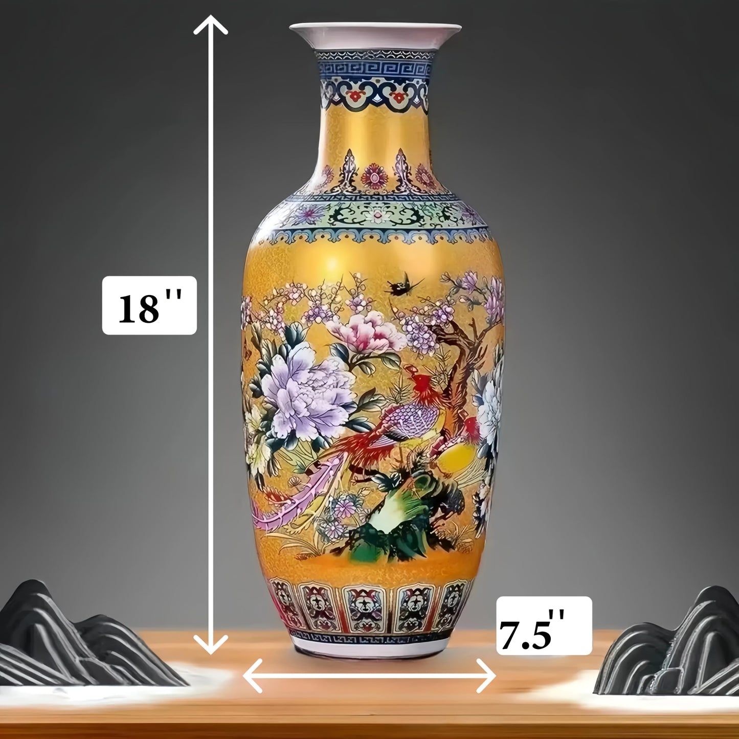 18“ Jingdezhen Large Fishtail Ceramic Vase Golden Handmade Home Decorative Vase, Modern Luxury Accent for Living Room, Wedding, or Gift. Elegant Floral Arrangement Centerpiece. (G)