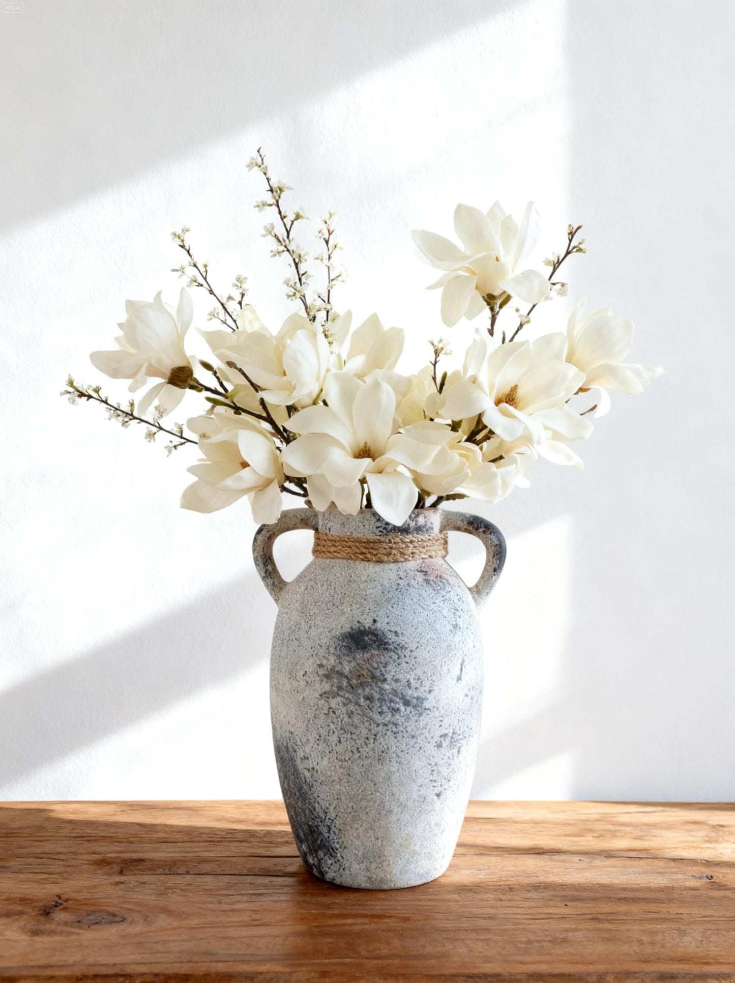 XUANTGY Ceramic Flower Vase with 2 Handles,9.8 inch Large Farmhouse Rustic Terracotta Vases for Decor，Gray