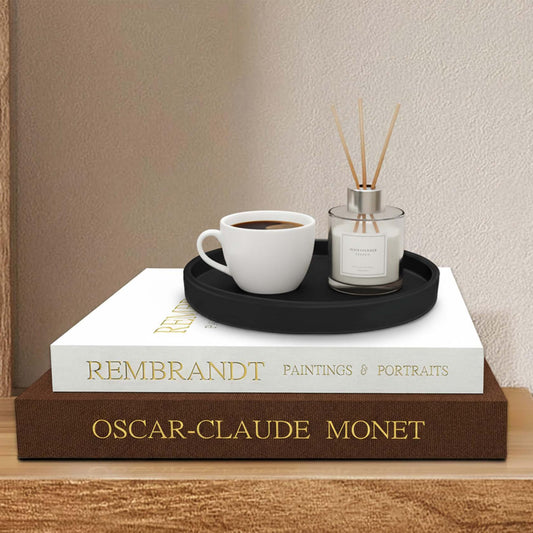 Novalunae Decorative Books for Home Decor, Set of 2 Linen Faux Book Box with Black Tray for Coffee Table & Bookshelf, Aesthetic Fake Books for Shelf & Entryway, Beautiful Modern Home Decoration Book