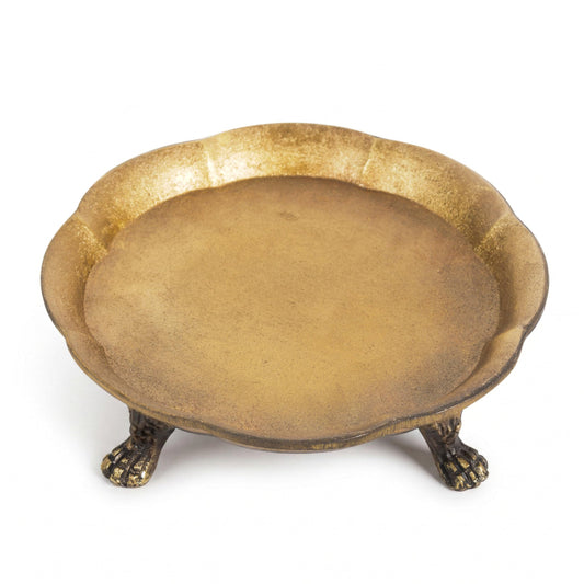 ANONYO 100% Solid Brass Clawfoot Pedestal Candle Dish – Vintage Style Decorative Candle Holder & Jewelry Trinket Tray– Heavyweight Brass Plate for Wax Candles, Rings & Small Accessories (ClawFootTray)