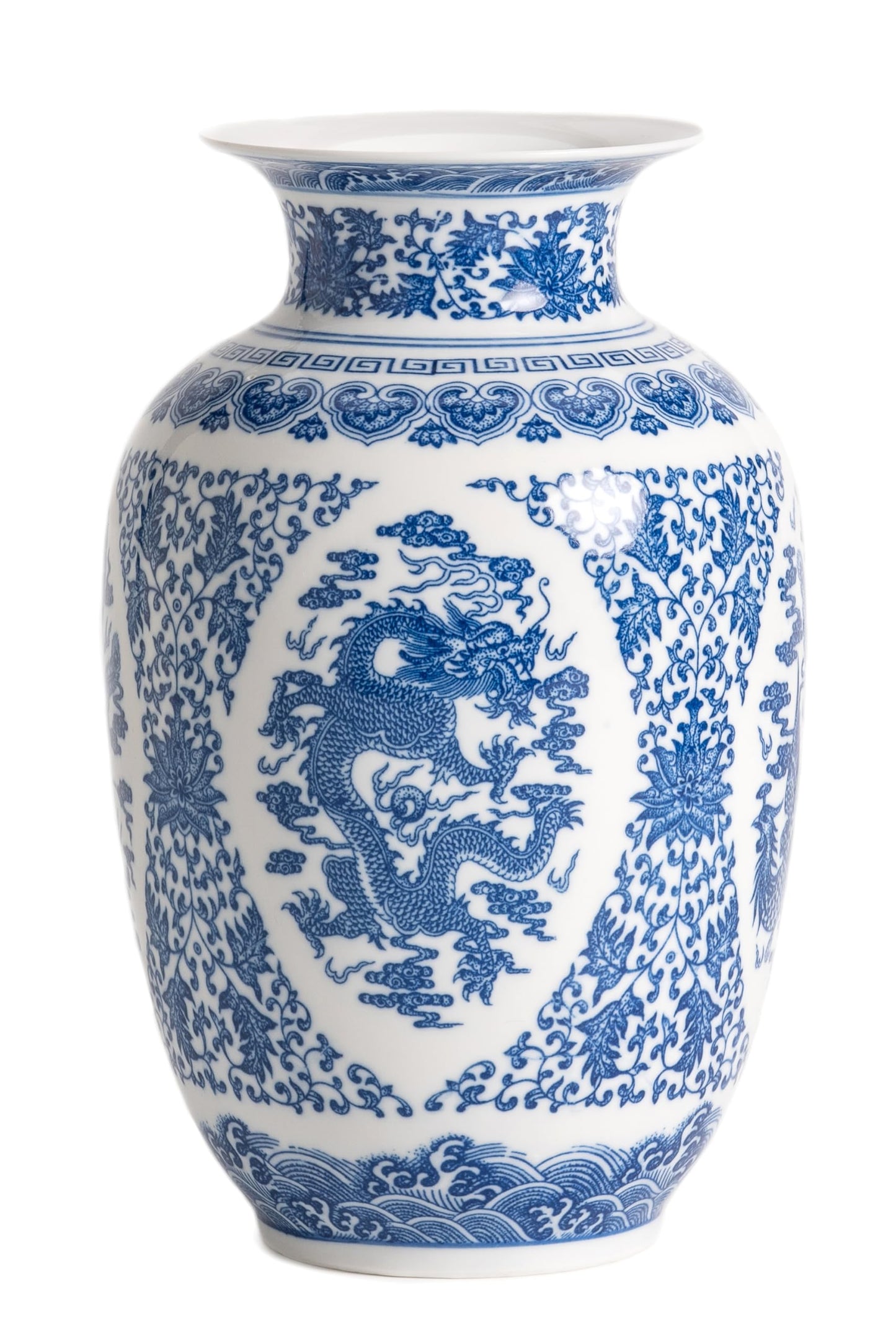 Blue and White Vase, Large Chinoiserie Vase Porcelain, Ginger Jar, Mantel Decor for Living Room & Home,11" H